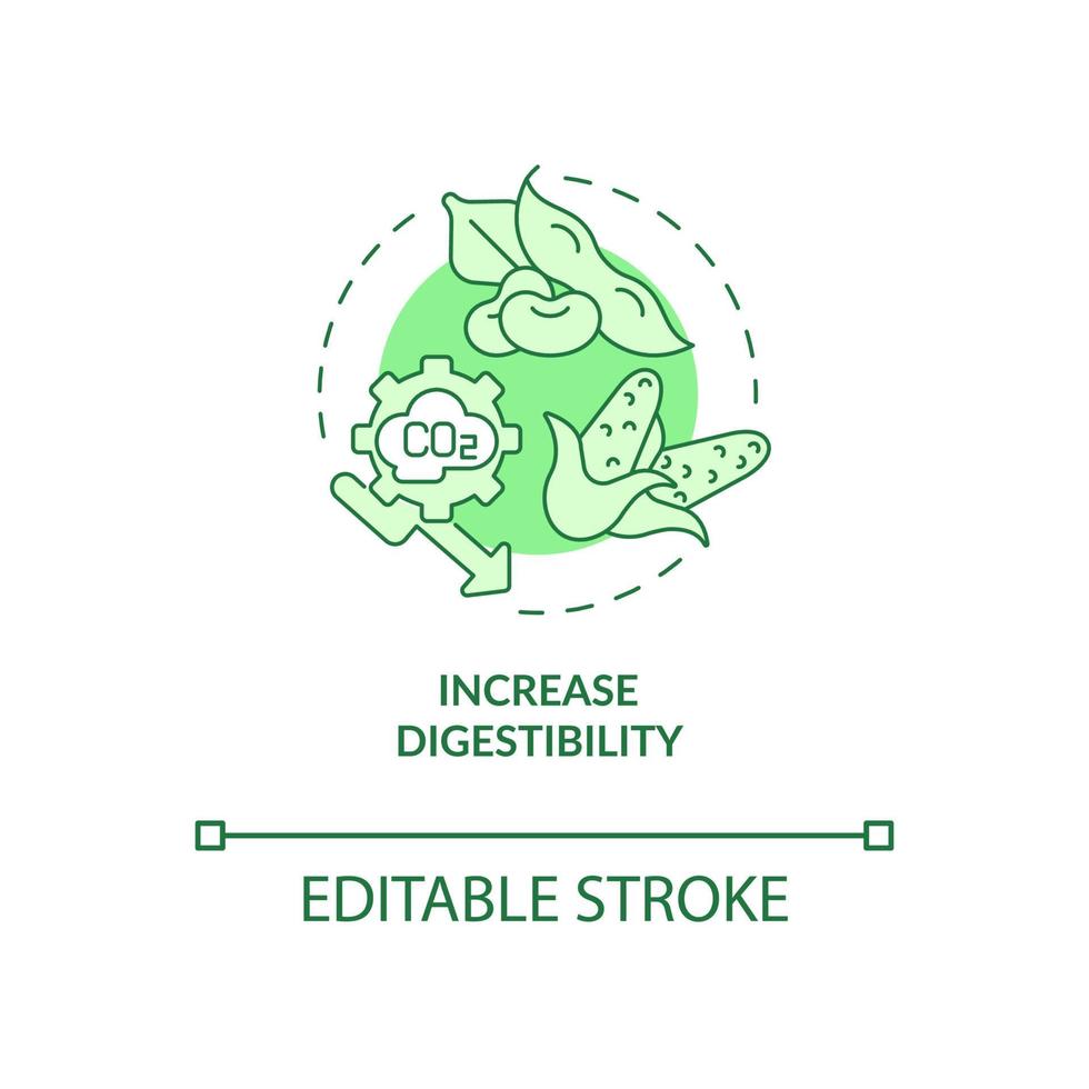 aumentar la digestibilidad del icono del concepto verde. uso de cultivos de leguminosas y maíz idea abstracta ilustración de línea delgada. dibujo de contorno aislado. trazo editable. roboto-medium, innumerables fuentes pro-bold utilizadas vector