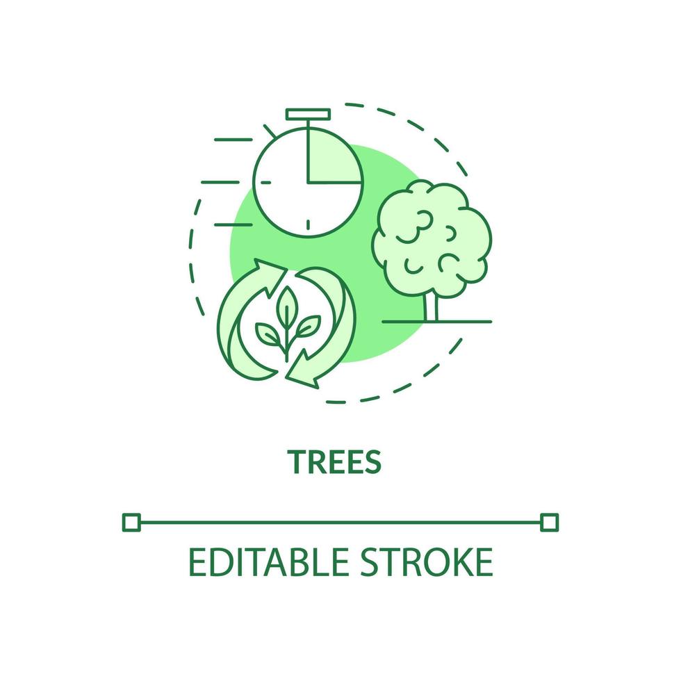Trees green concept icon. Wood residues abstract idea thin line illustration. Agricultural residue. Isolated outline drawing. Editable stroke. Roboto-Medium, Myriad Pro-Bold fonts used vector