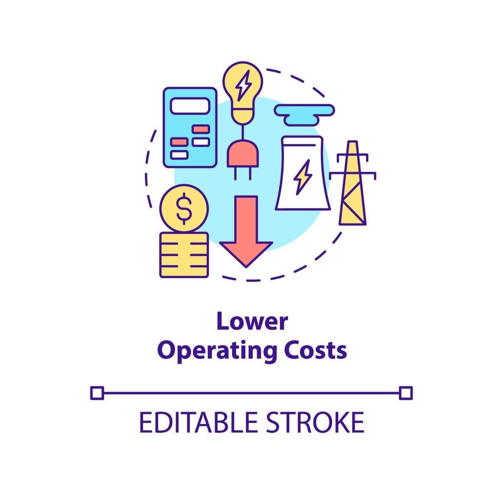 Lower operating costs concept icon. Smart grid benefits for customers abstract idea thin line illustration. Isolated outline drawing. Editable stroke. Roboto-Medium, Myriad Pro-Bold fonts used vector