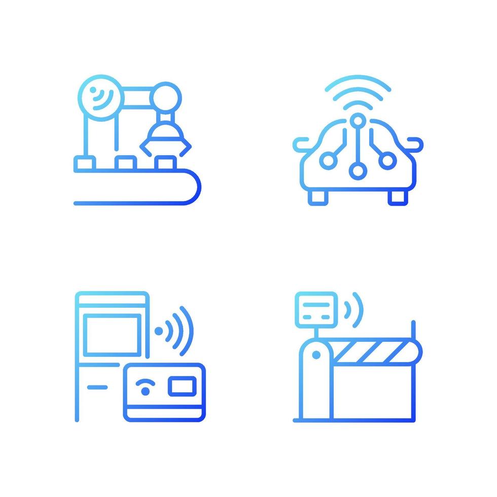 Wireless technologies gradient linear vector icons set. Remote device control. Internet of Things. Thin line contour symbol designs bundle. Isolated outline illustrations collection