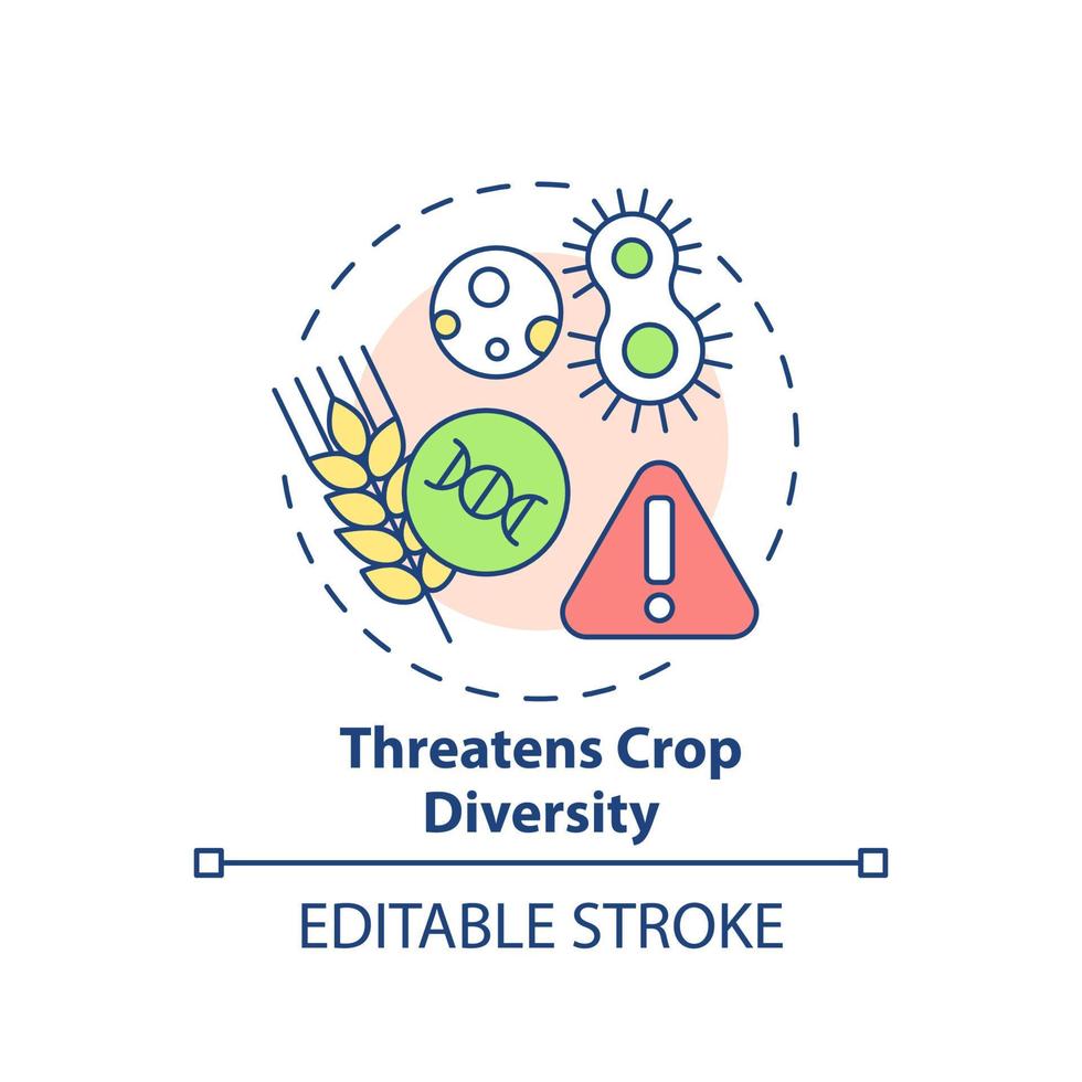 Threatens crop diversity concept icon. Cross pollination. Disadvantages of gmo abstract idea thin line illustration. Isolated outline drawing. Editable stroke. Arial, Myriad Pro-Bold fonts used vector