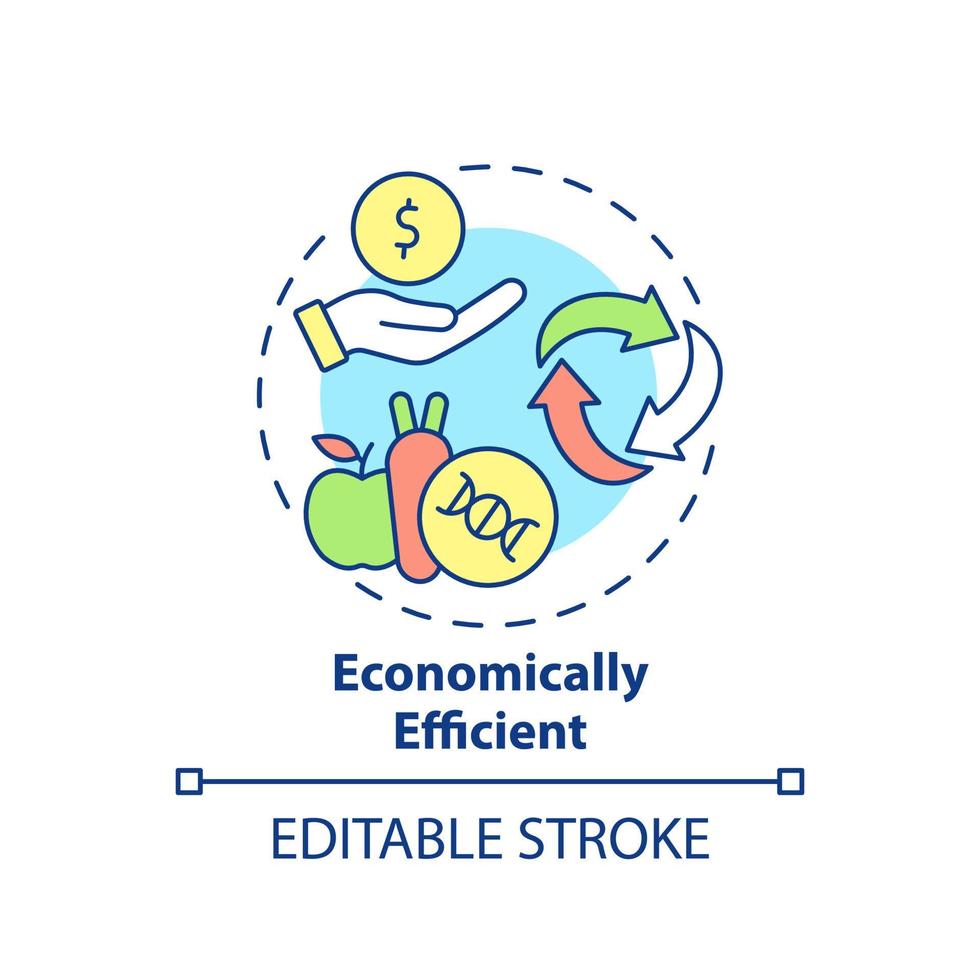 Economically efficient concept icon. Genetically modified food. Advantages of gmo abstract idea thin line illustration. Isolated outline drawing. Editable stroke. Arial, Myriad Pro-Bold fonts used vector