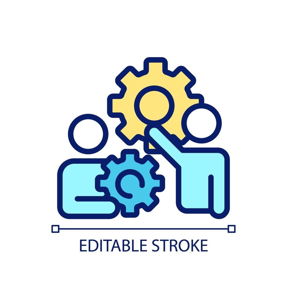 Coordination pixel perfect RGB color icon. Group project development. Cooperation for work. Isolated vector illustration. Simple filled line drawing. Editable stroke. Arial font used