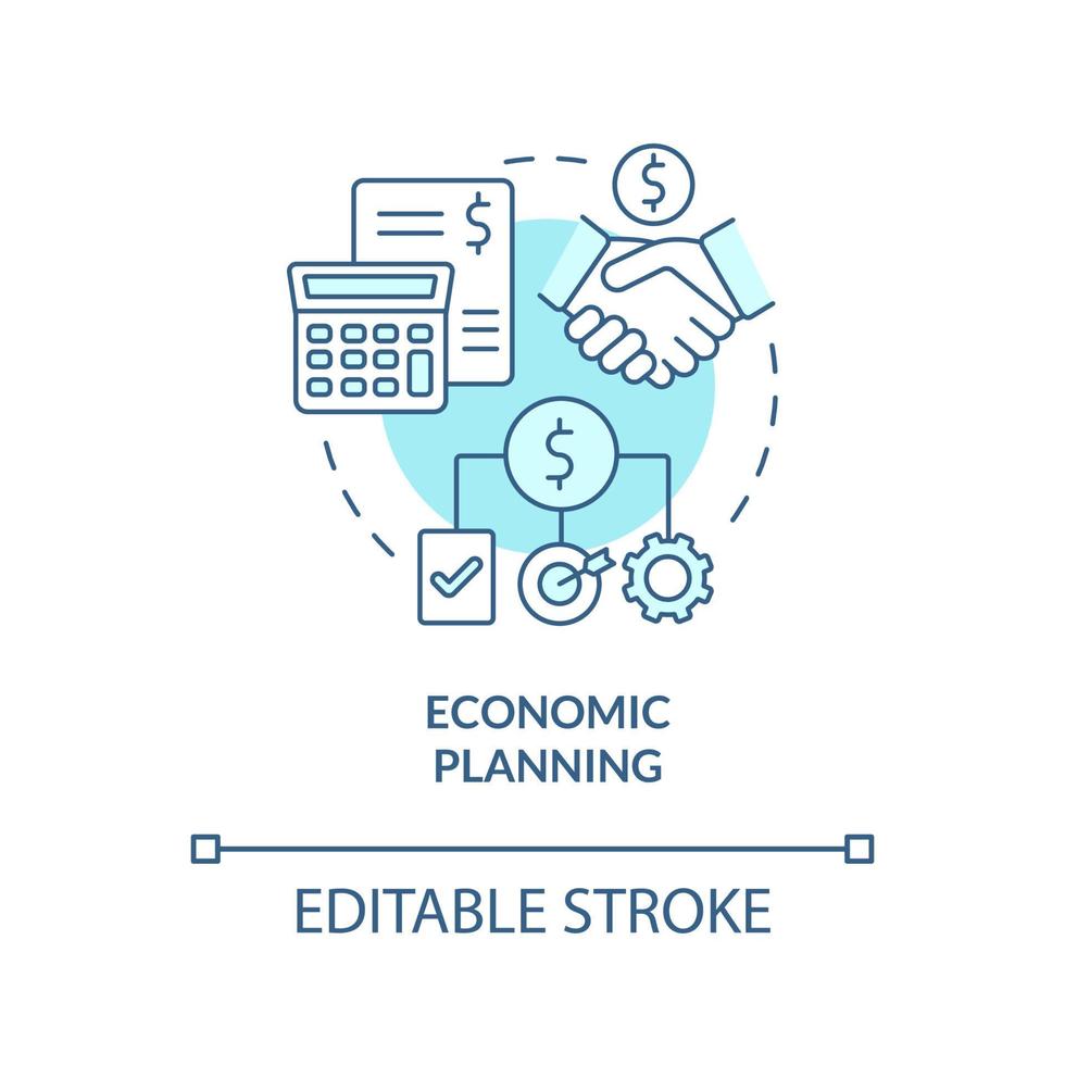 Economic planning turquoise concept icon. Governmental regulations. Mixed economy abstract idea thin line illustration. Isolated outline drawing. Editable stroke. Arial, Myriad Pro-Bold fonts used vector