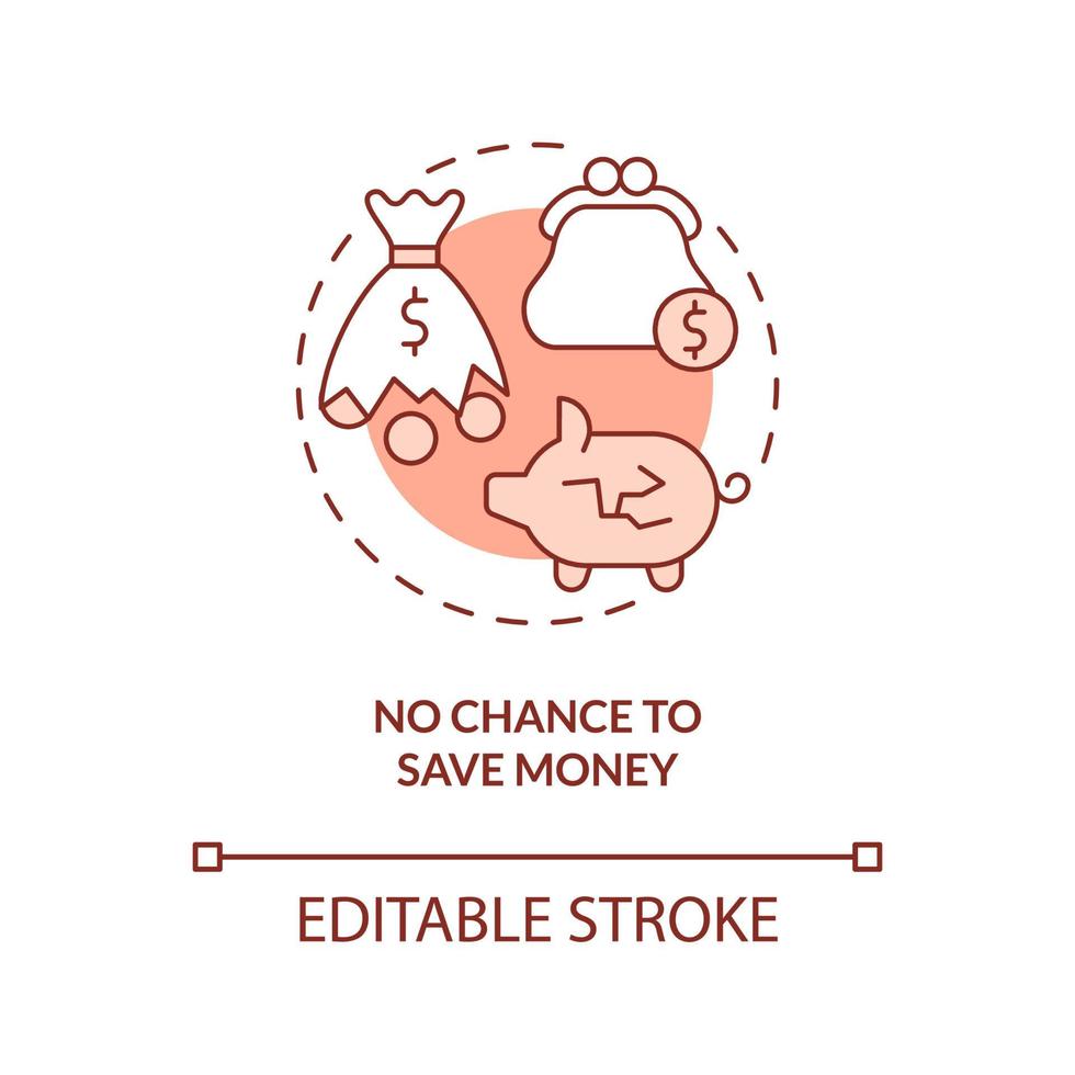 No chance to save money red concept icon. Centrally planned ES disadvantages abstract idea thin line illustration. Isolated outline drawing. Editable stroke. Arial, Myriad Pro-Bold fonts used vector
