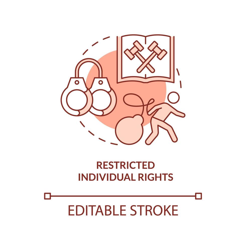 Restricted individual rights red concept icon. Centrally planned ES disadvantages abstract idea thin line illustration. Isolated outline drawing. Editable stroke. Arial, Myriad Pro-Bold fonts used vector