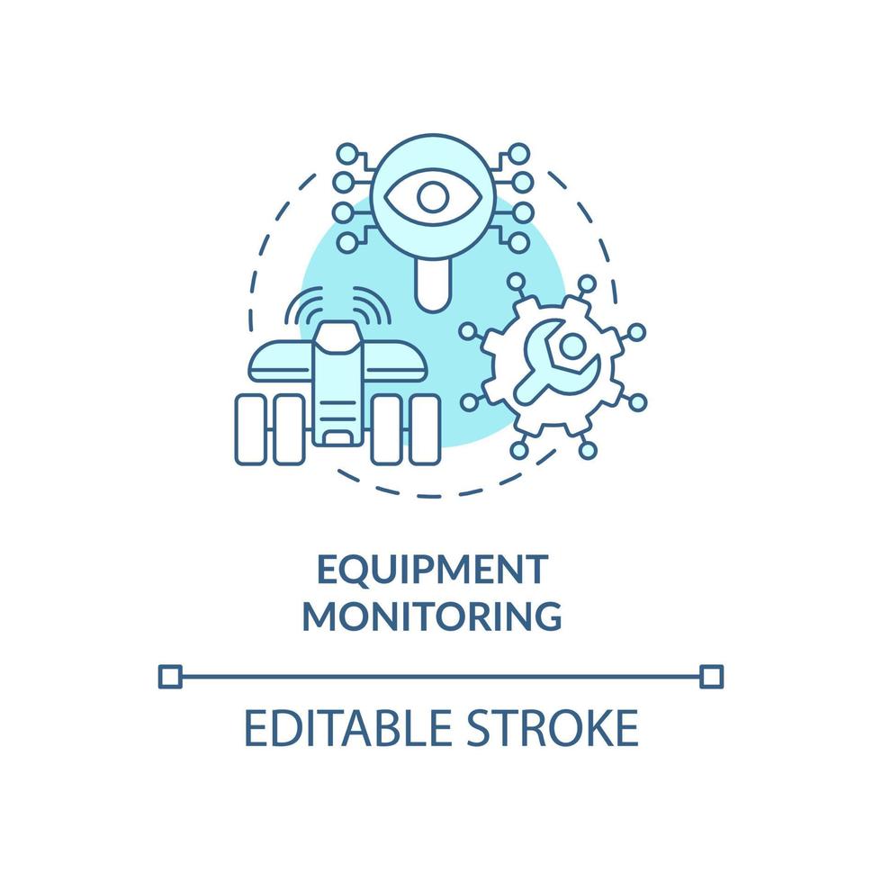 Equipment monitoring turquoise concept icon. Smart agriculture advantage abstract idea thin line illustration. Isolated outline drawing. Editable stroke. Roboto-Medium, Myriad Pro-Bold fonts used vector