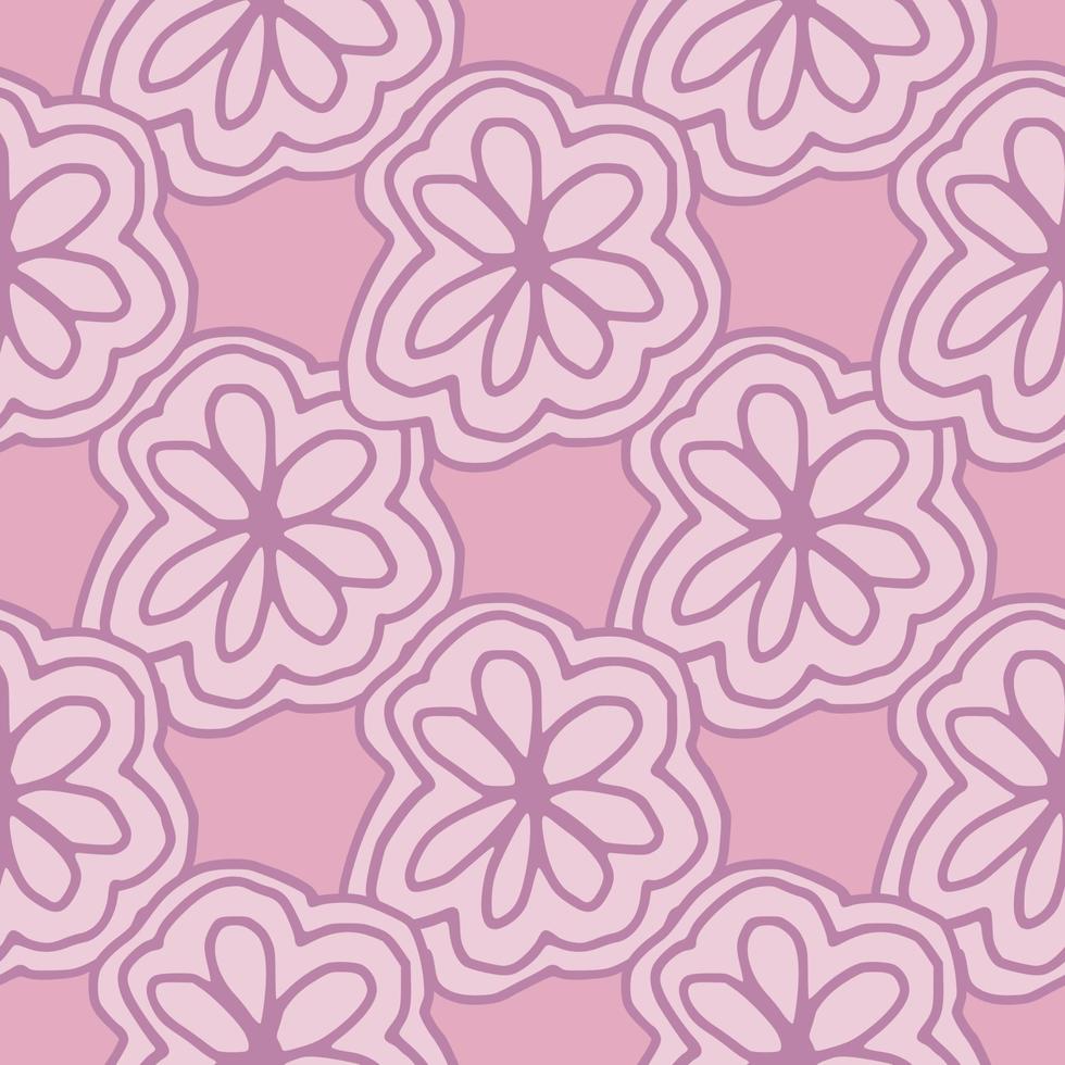 Cute geometric pink lace floral endless wallpaper. Line art flower seamless pattern. vector