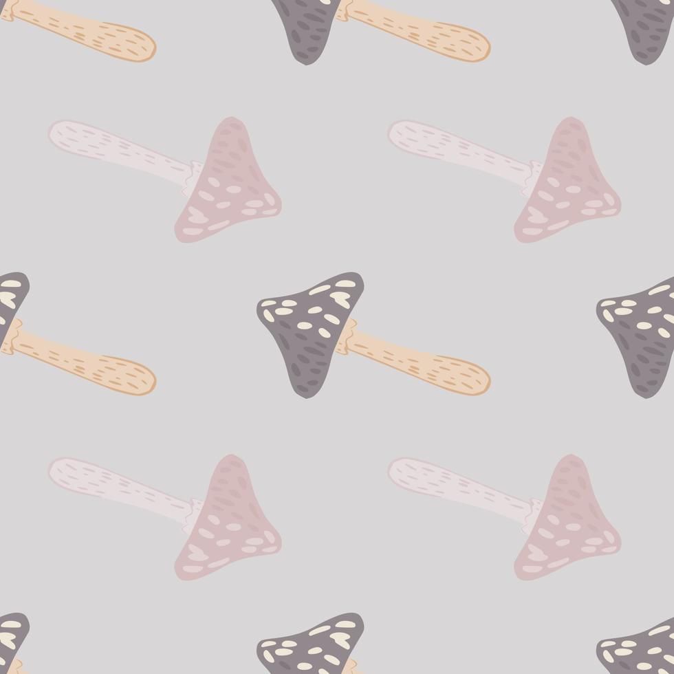 Food ingredient seamless pattern with purple and beige colored mushroom print. Pastel background. vector