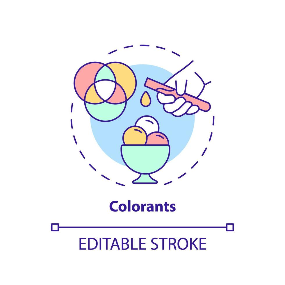 Colorants concept icon. Natural and synthetic pigment. Food additives abstract idea thin line illustration. Isolated outline drawing. Editable stroke. Arial, Myriad Pro-Bold fonts used vector