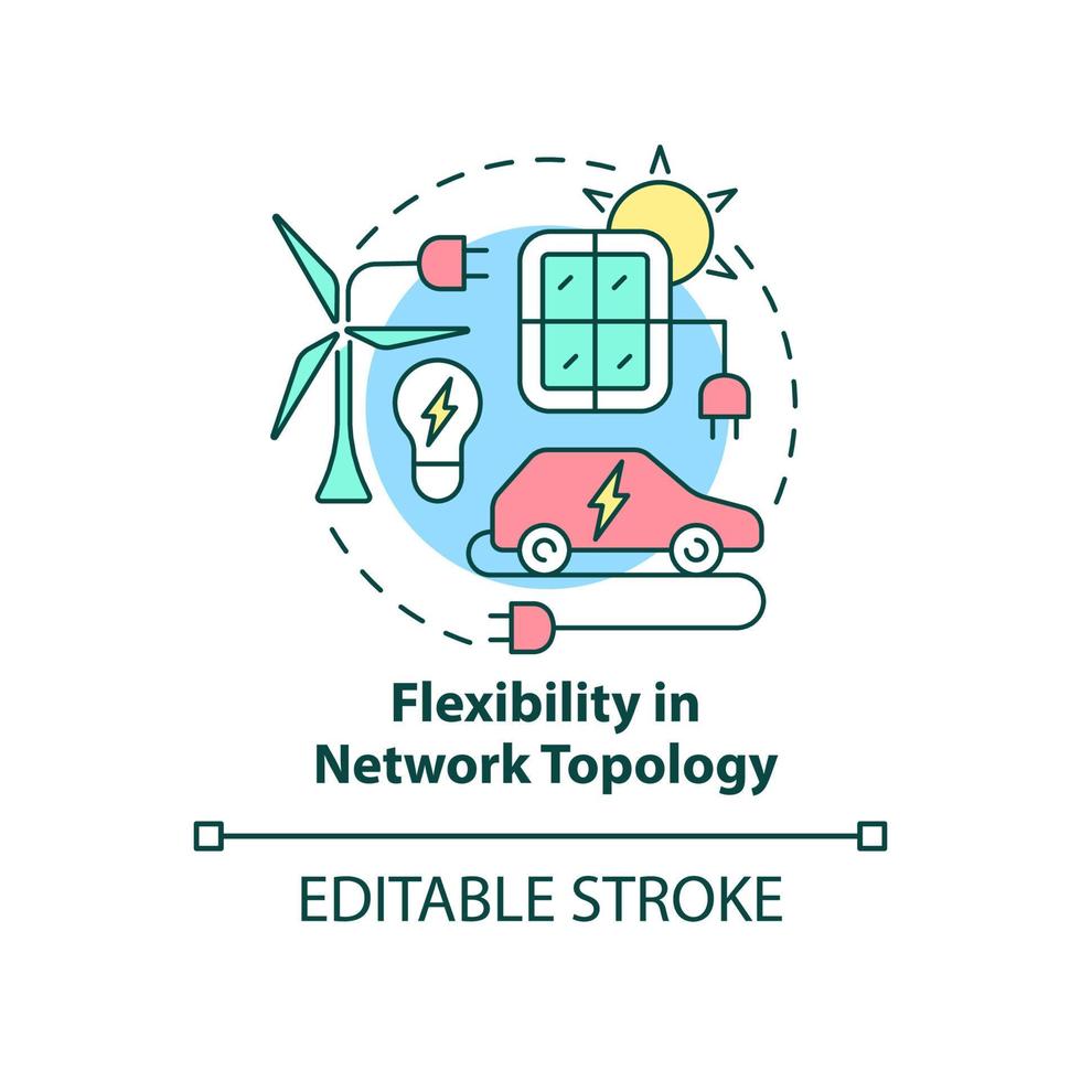Flexibility in network topology concept icon. Smart grid features abstract idea thin line illustration. Isolated outline drawing. Editable stroke. Roboto-Medium, Myriad Pro-Bold fonts used vector