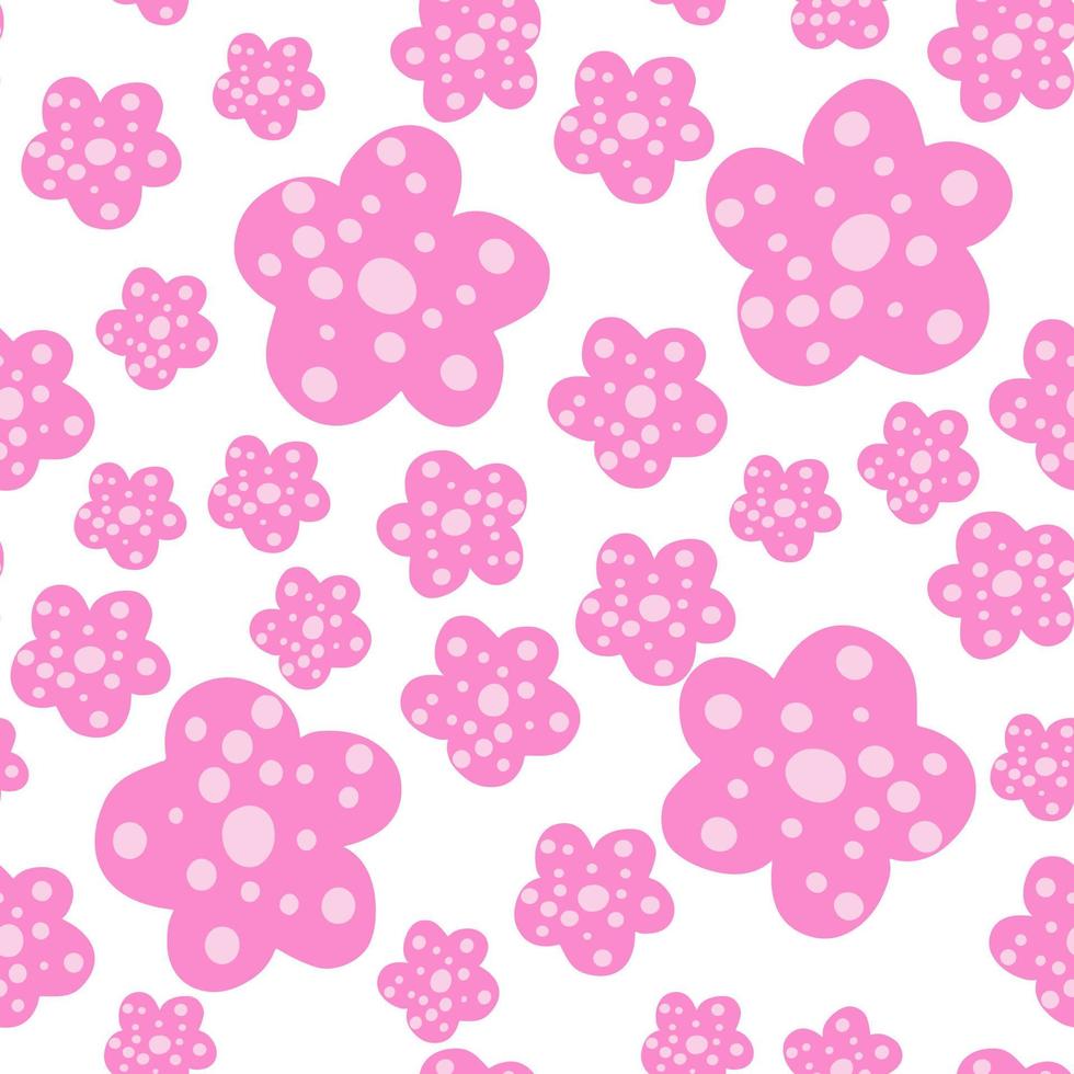 Seamless repeat pattern with pink flowers on white background. vector