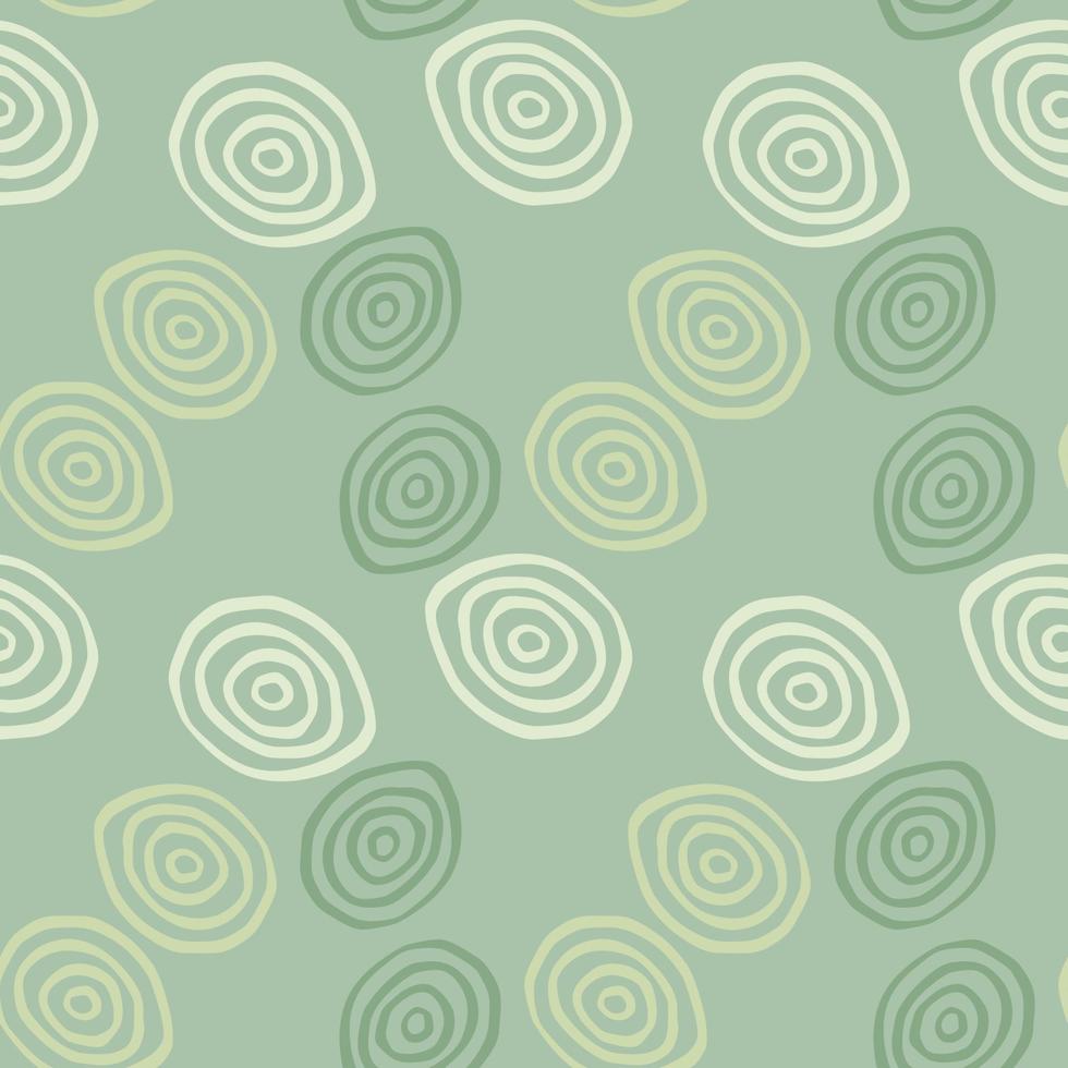 Geometric pattern in pastel colors. Yellow, white and green spirals on light green background. vector