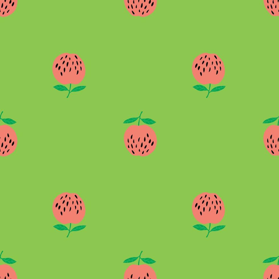 Cute red apples seamless pattern on green background. Botanical print. vector