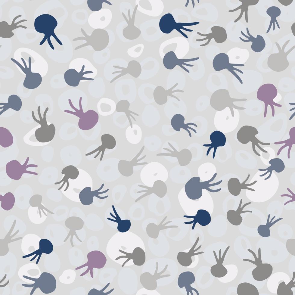 Random seamless underwater pattern with octopus elements. Little marine ornament in pastel colors on light background. vector