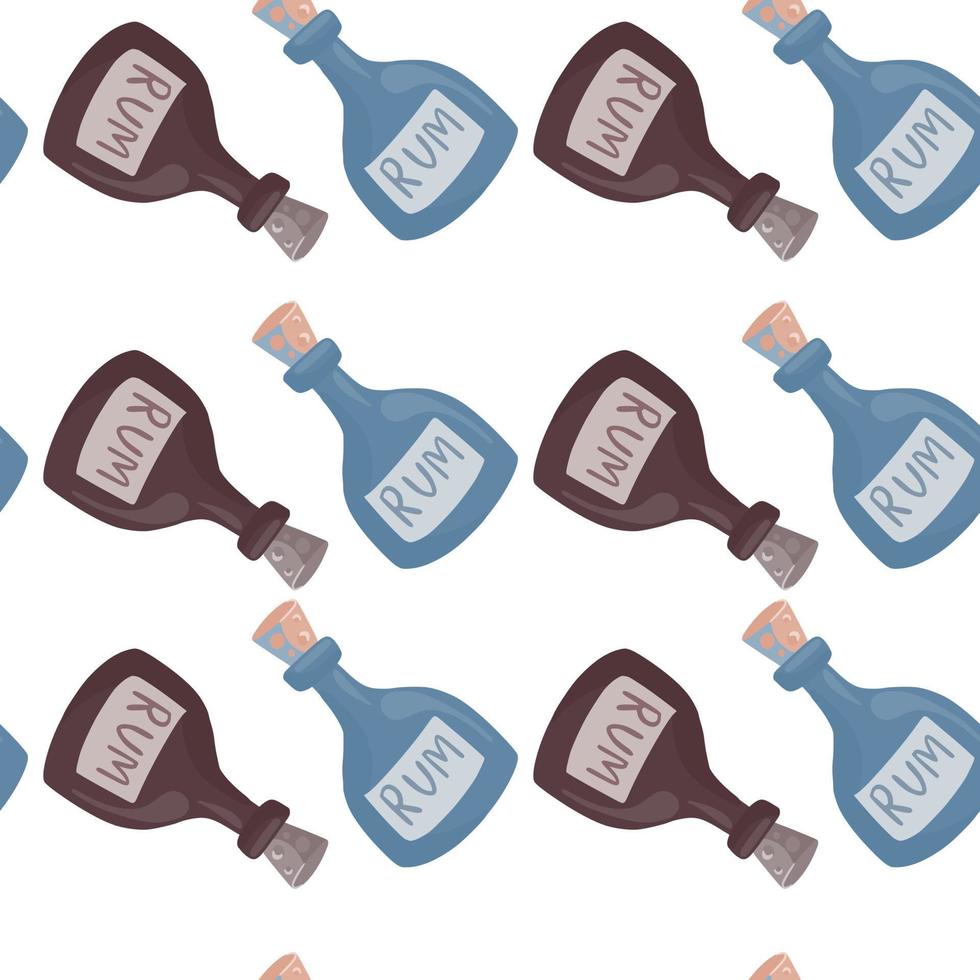 Cute rum bottle seamless pattern isolated on white background. vector