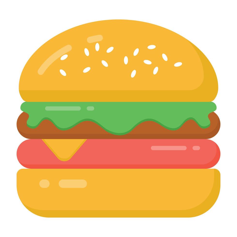 hamburguesa rellena de empanada rellena, icono plano vector