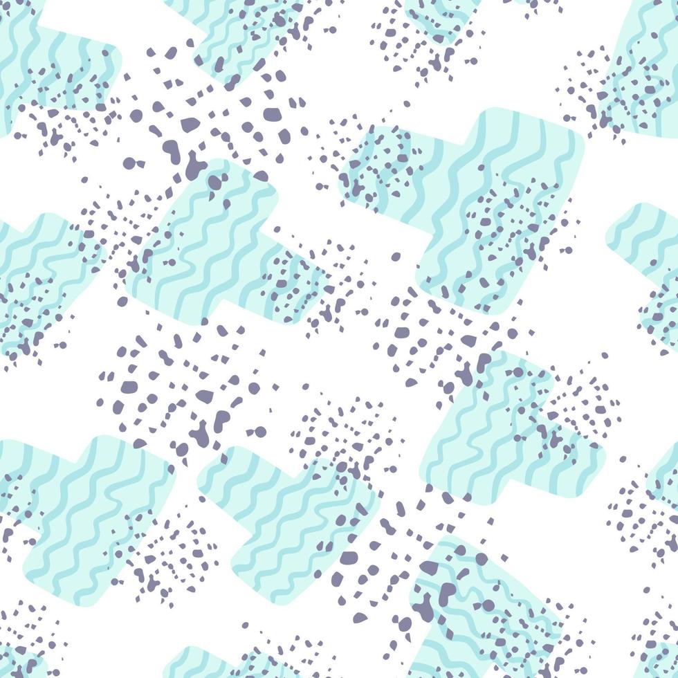 Light blue elements with wavy lines and splashes on white background. Abstract seamless pattern. vector