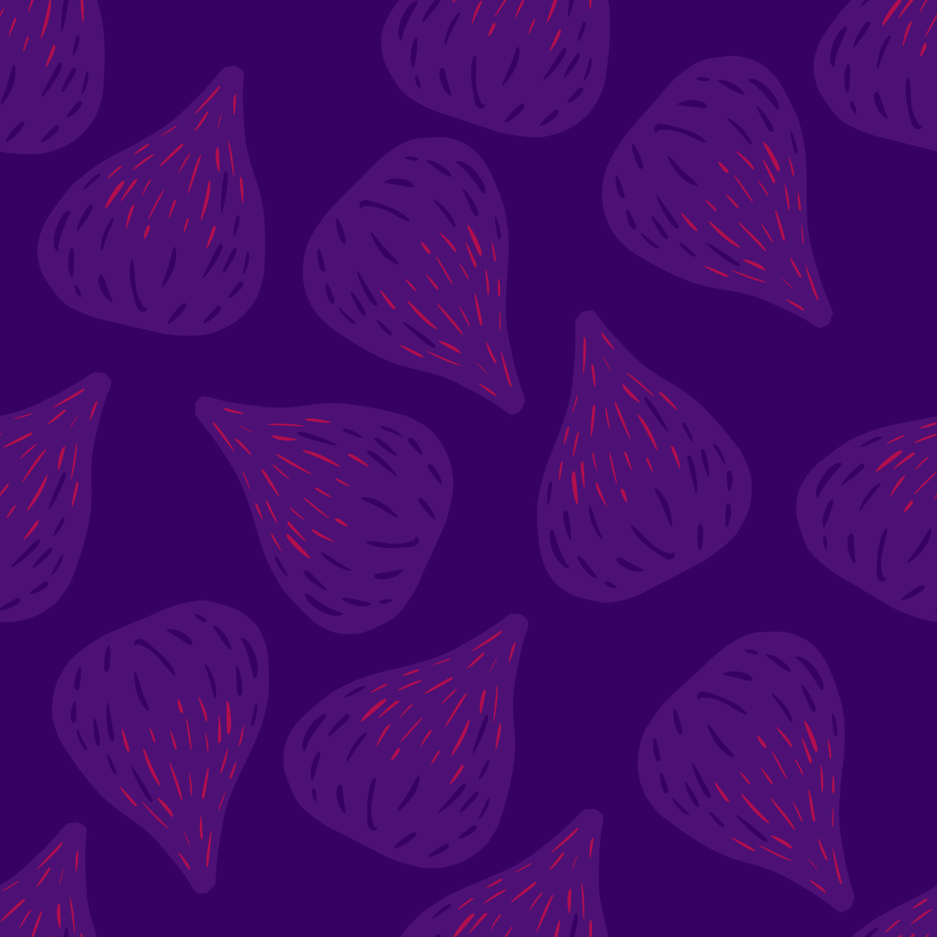 Purple palette seamless pattern with figs abstract shapes. Food fruit
