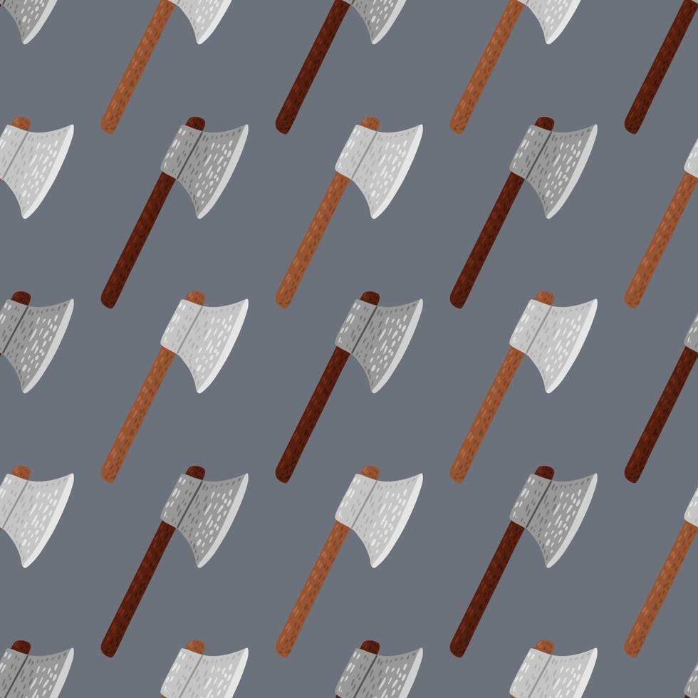 Simple weapon ornament seamless pattern with medieval ax silhouettes. Norway battle elements on grey background. vector