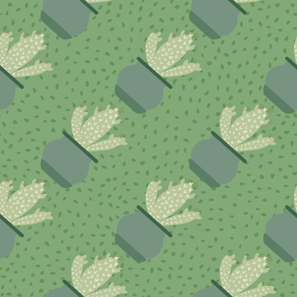 Houseplant cacti backdrop. Creative cactus in pot seamless pattern. Doodle botanical exotic wallpaper. vector