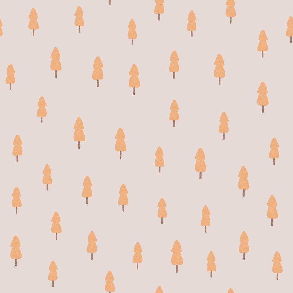 Little orange fir trees seamless pattern. Pastel soft grey background. Simple holiday backdrop. vector