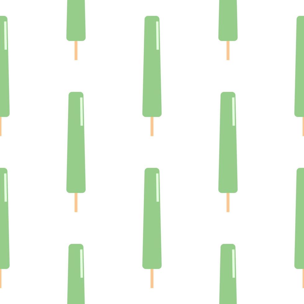 helado verde en un patrón sin fisuras de palo de madera. polo de hielo en estilo plano. fondo de pantalla de paletas congeladas vector