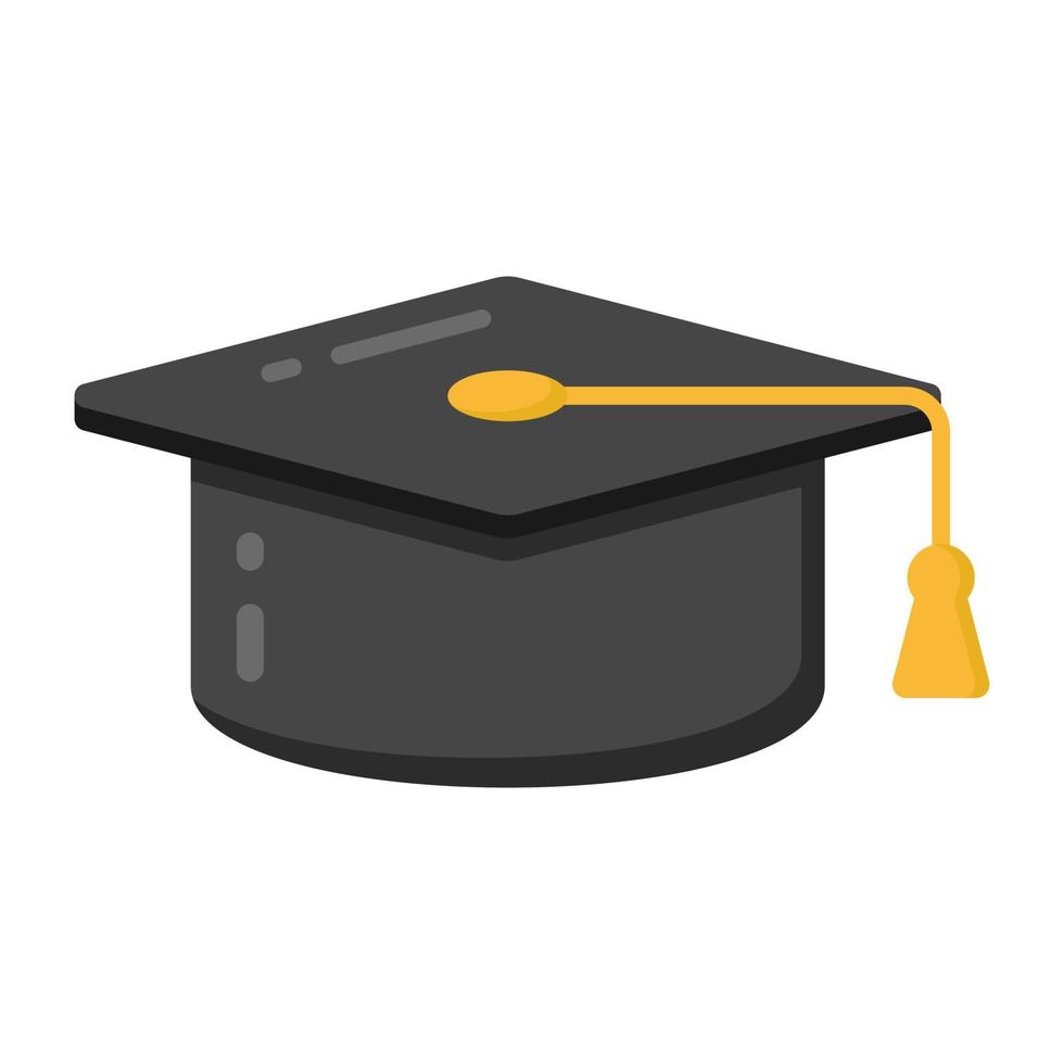 icono de gorro de graduación, vector plano de birrete