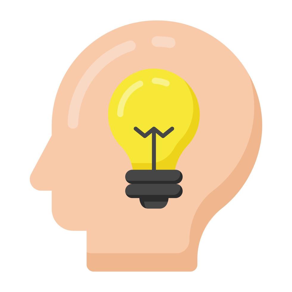 Light bulb inside brain, creative mind icon vector