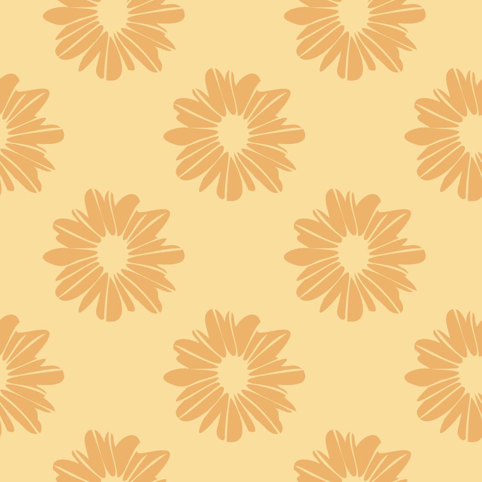 Sunny seamless pattern with flowers in orange and yellow colors. Simple naive backdrop. vector