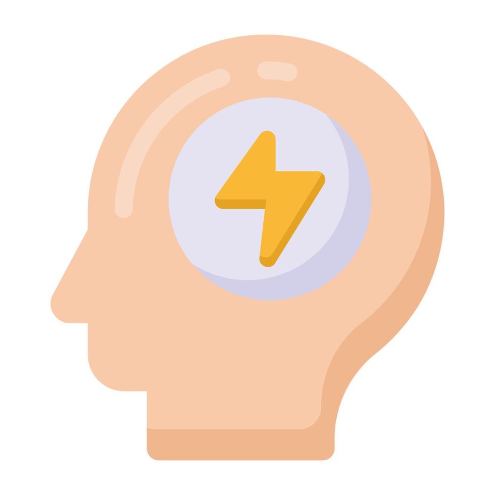 Flat design of bolt inside mind, brain energy icon vector