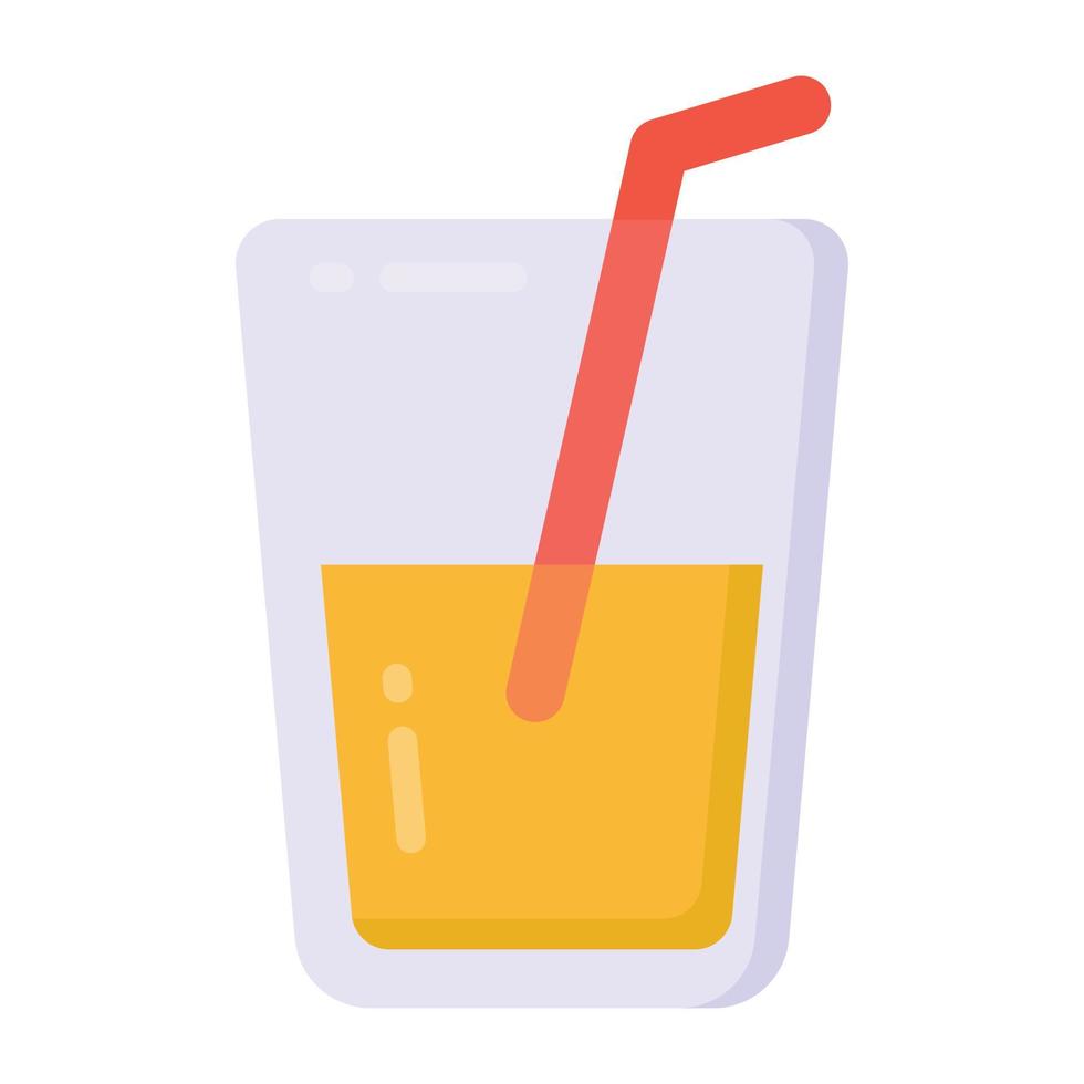 paja dentro del vaso, icono plano del vaso de jugo vector