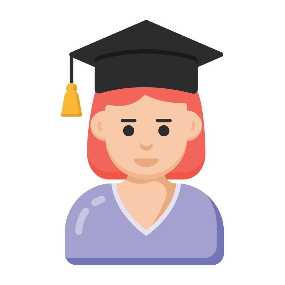 Female wearing academic cap, graduate icon vector