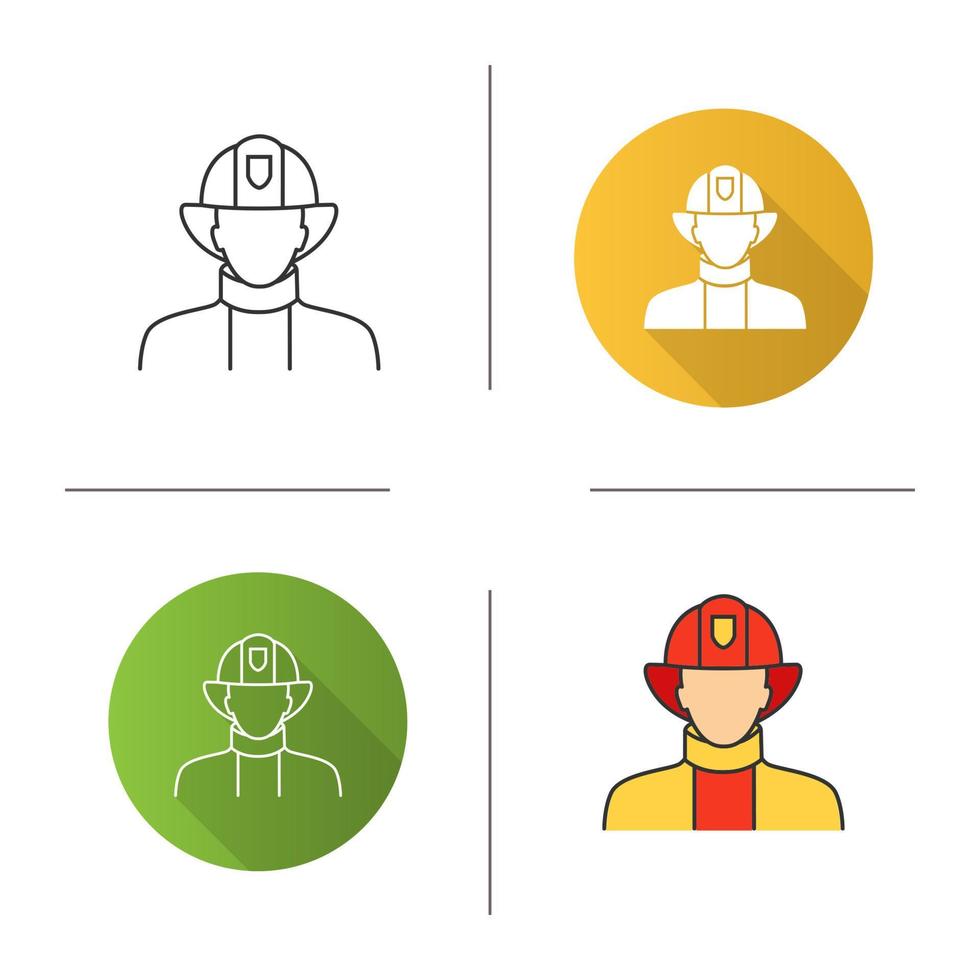 Firefighter icon. Flat design, linear and color styles. Fireman. Isolated vector illustrations