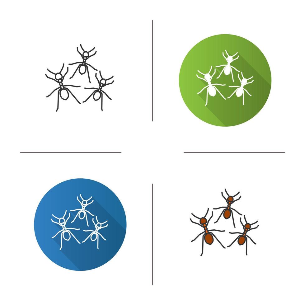 Ants icon. Flat design, linear and color styles. Isolated vector illustrations