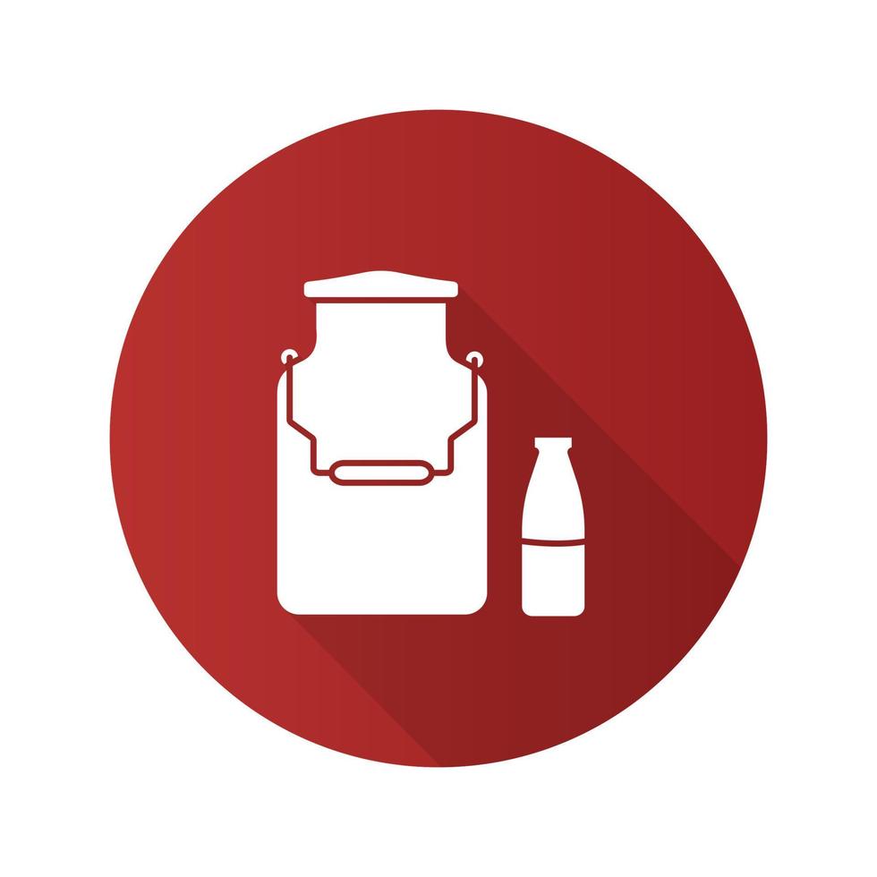 lata de leche y botella de diseño plano icono de glifo de sombra larga. granja lechera. ilustración de silueta vectorial vector
