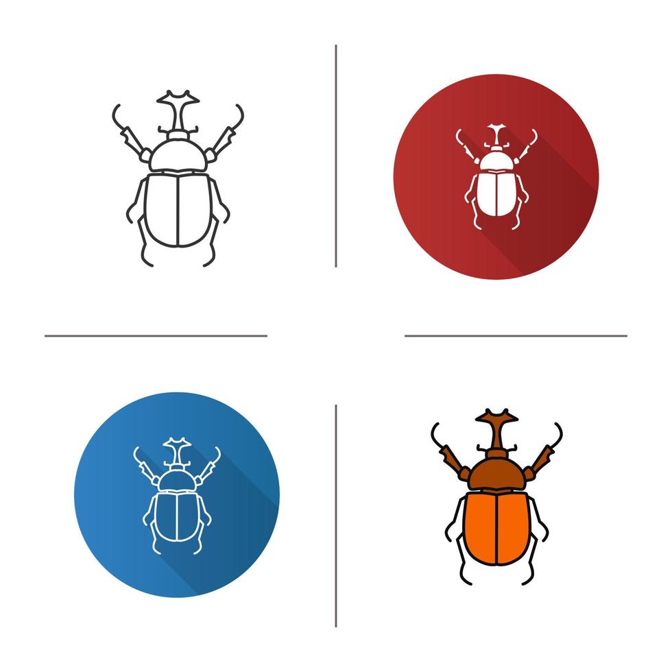 Hercules beetle icon. Flat design, linear and color styles. Isolated vector illustrations