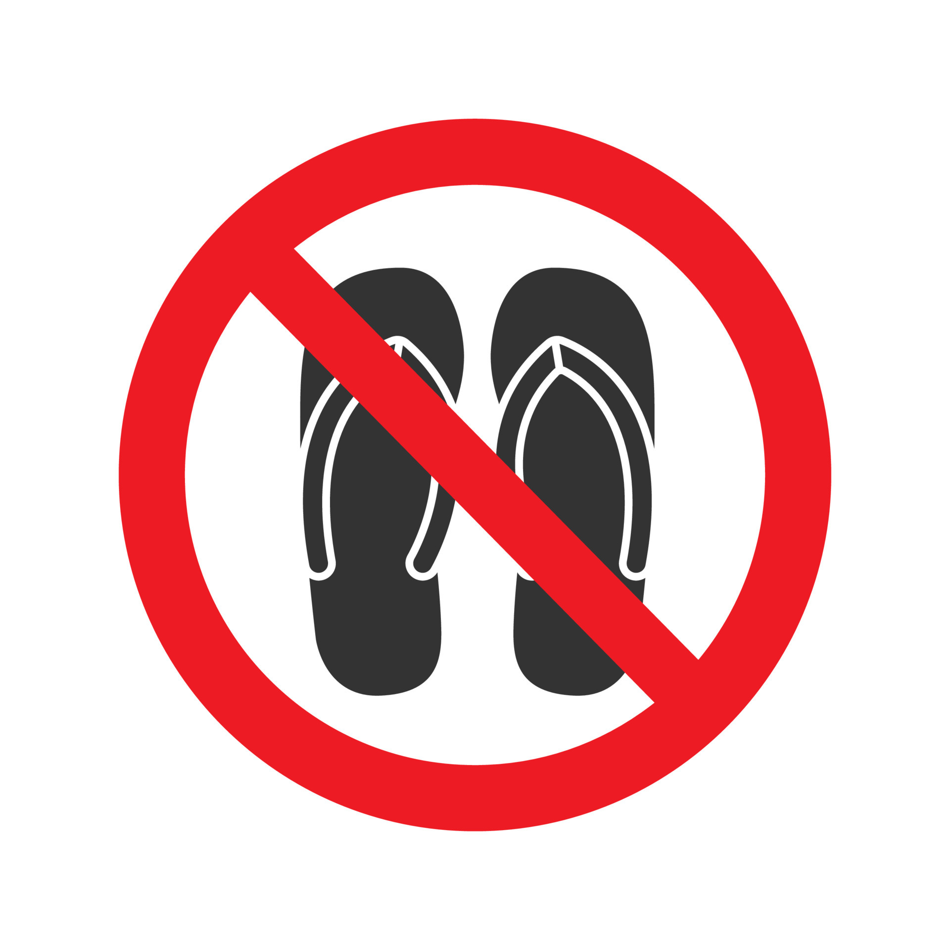 Forbidden sign with slippers glyph icon. No sandals, thongs or open