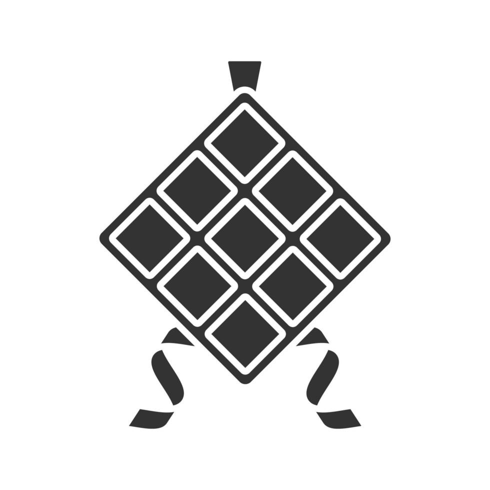 Ketupat glyph icon. Silhouette symbol. Rice in palm leaf. Negative space. Vector isolated illustration