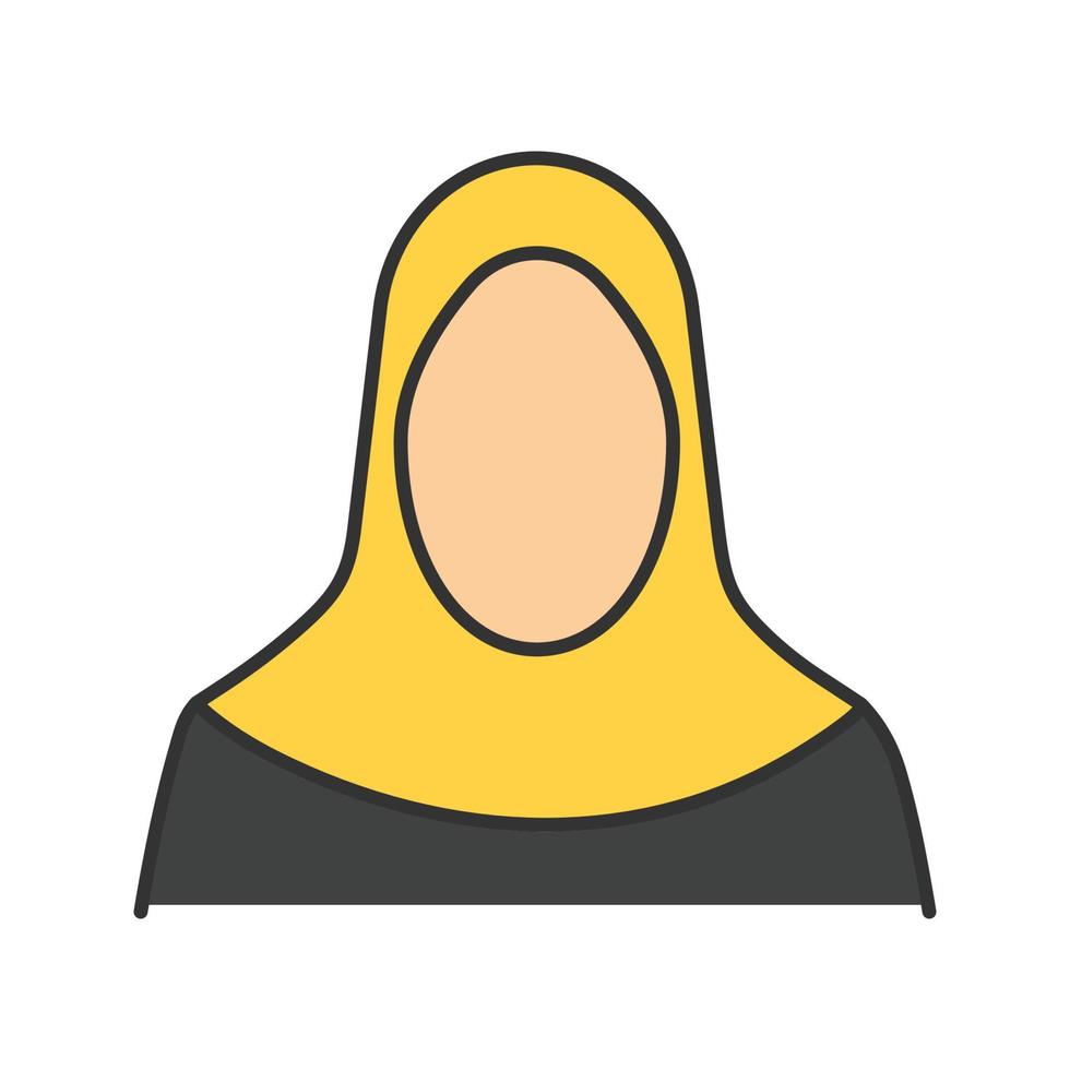 Muslim woman silhouette color icon. Muslim traditional clothes. Islamic culture. Hijab. Isolated vector illustration