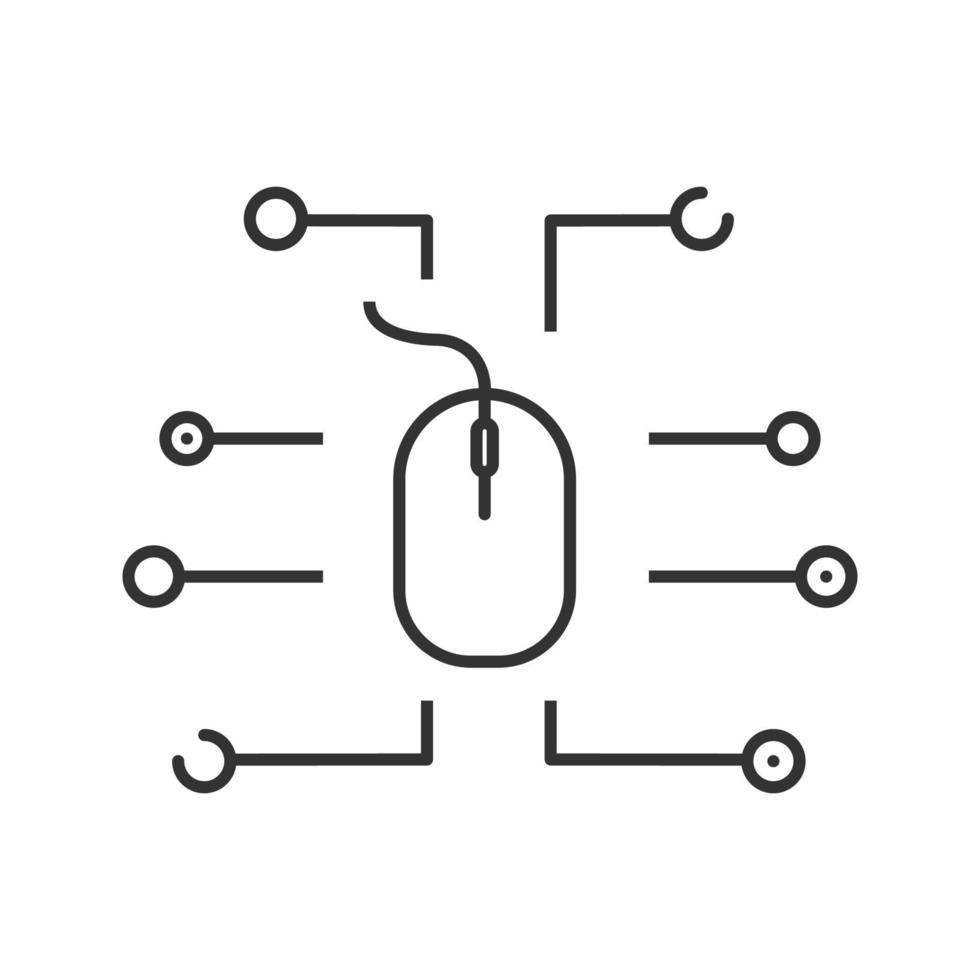 Computer mouse linear icon. Thin line illustration. Digital management. Computer hardware. Contour symbol. Vector isolated outline drawing