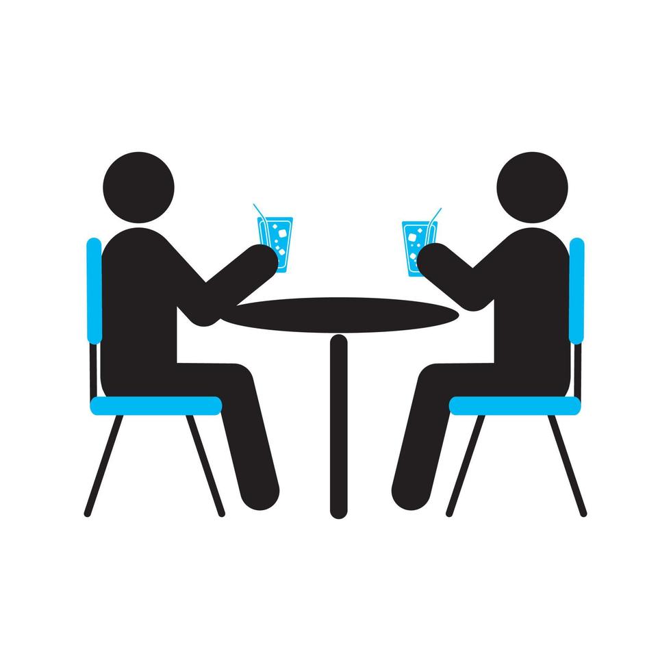 People drinking at table silhouette icon. Cafe, restaurant. Isolated vector illustration