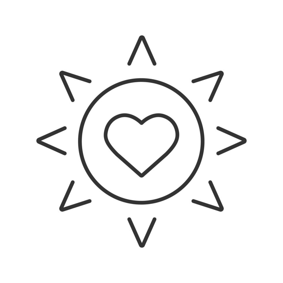 sol con icono lineal de corazón. seguridad de la energía solar. ilustración de línea delgada. cuidado de la naturaleza símbolo de contorno dibujo de contorno aislado vectorial vector