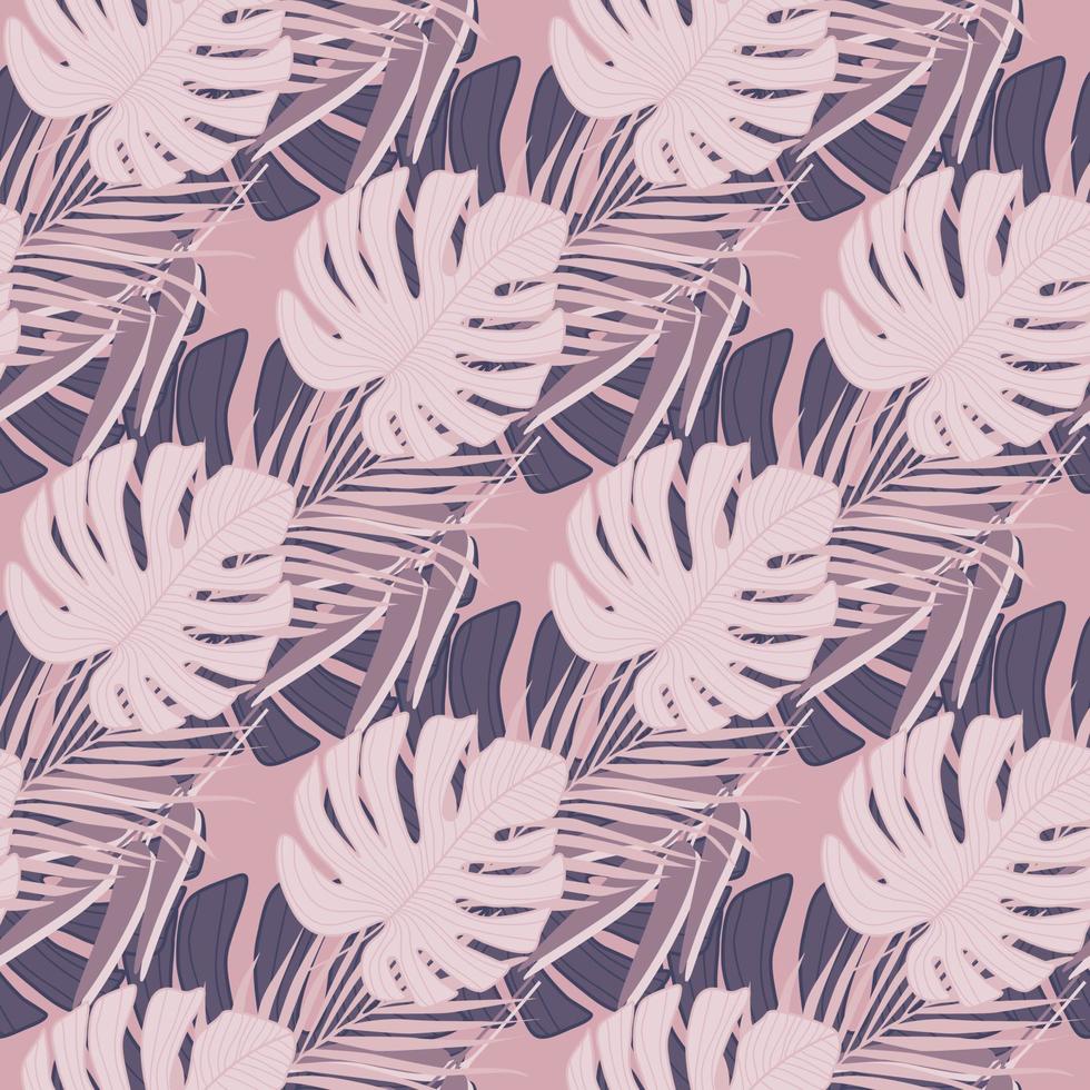 Geometric seamless pattern with tropical leaves on pink background. Exotic botanical leaf wallpaper vector