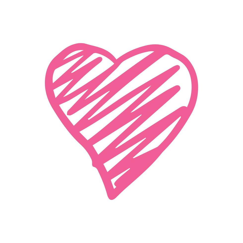 Pink heart love romantic icon. Heart shape in doodle style isolated on white background. vector