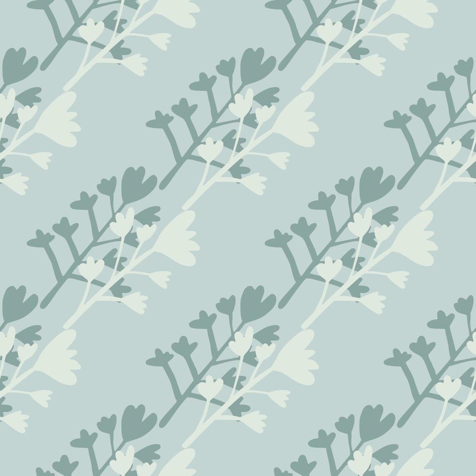 Winter season floral figures seamless pattern. Botanic elements and background on pastel blue tones. vector