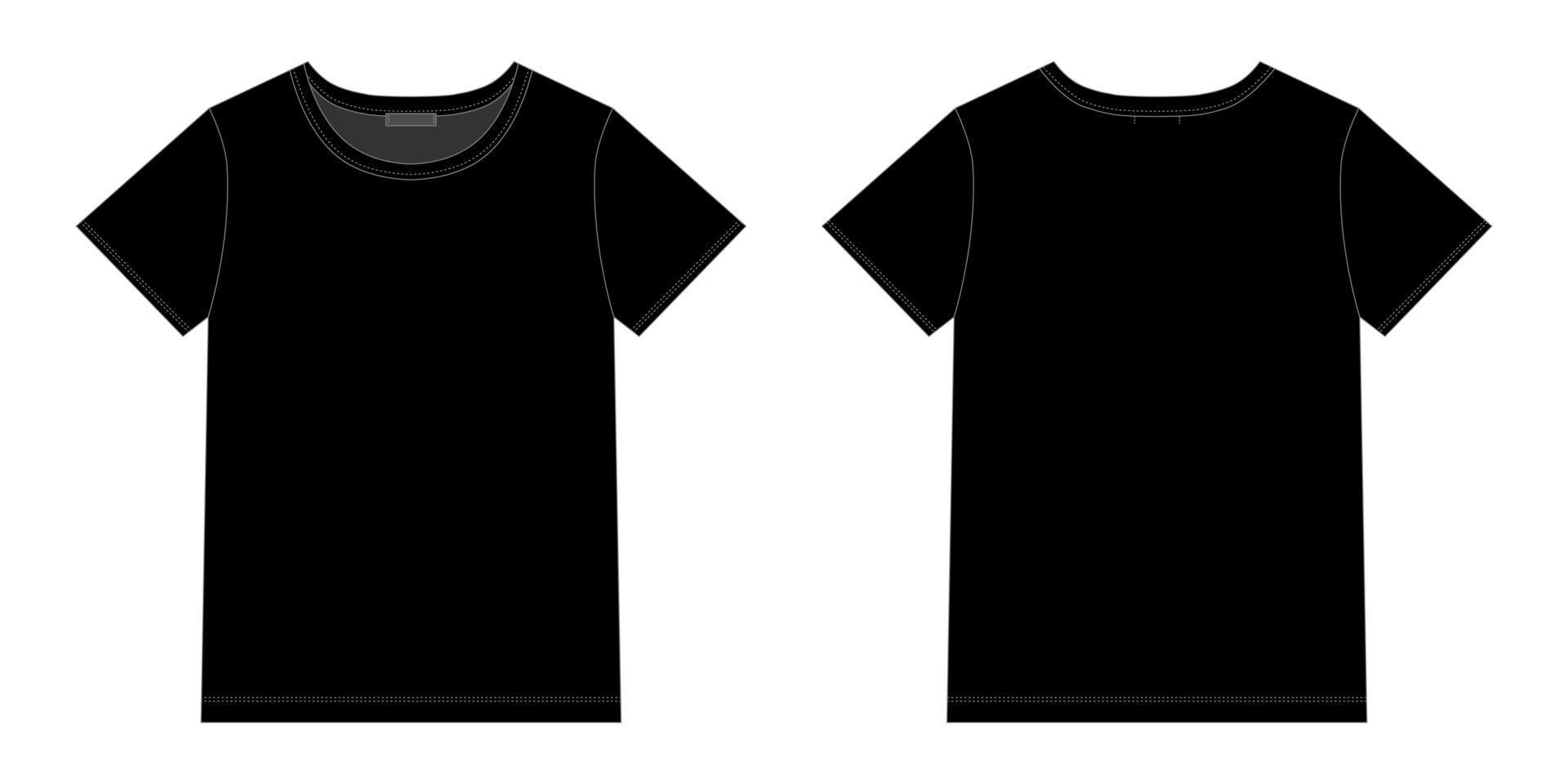 plantilla de diseño de camiseta negra unisex. vector frontal y posterior.