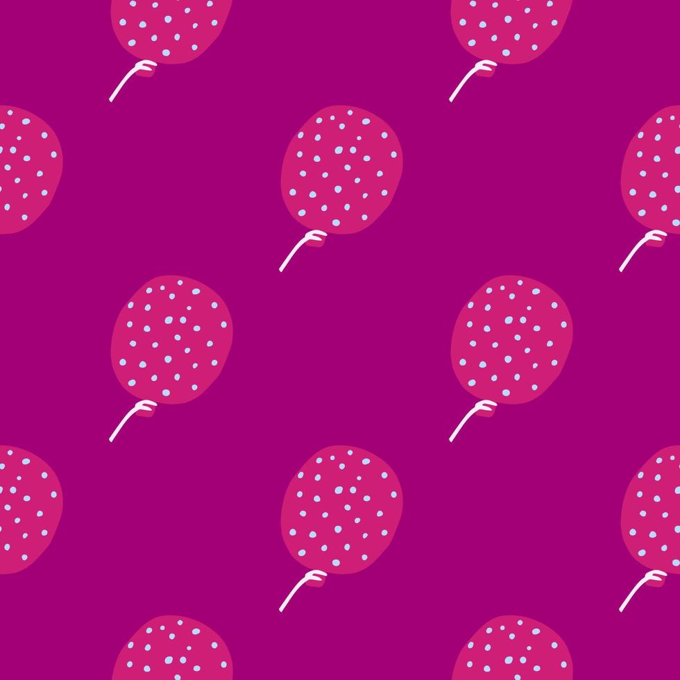 Pink dotted balloons silhouettes seamless pattern. Dark lilac background. Simple holiday stylized artwork. vector