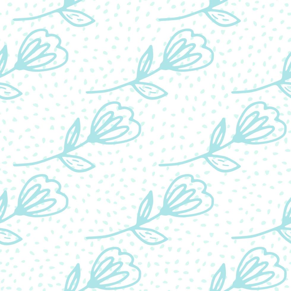 SImple blue flower seamless pattern in doodle style on white background. Cute floral endless wallpaper. vector