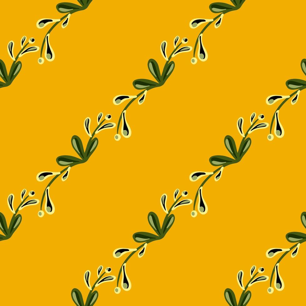 Botanic seamless doodle pattern with flower simple silhouettes. Bloom print with orange background. vector